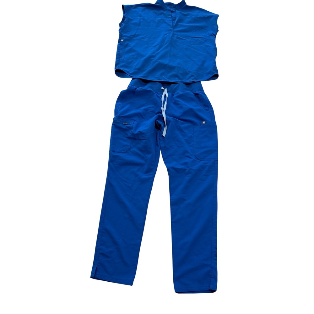 FIGS Blue Scrub Set Yola Yoga Jogger M/T & Mandarin Collar Top S Nurse Navy